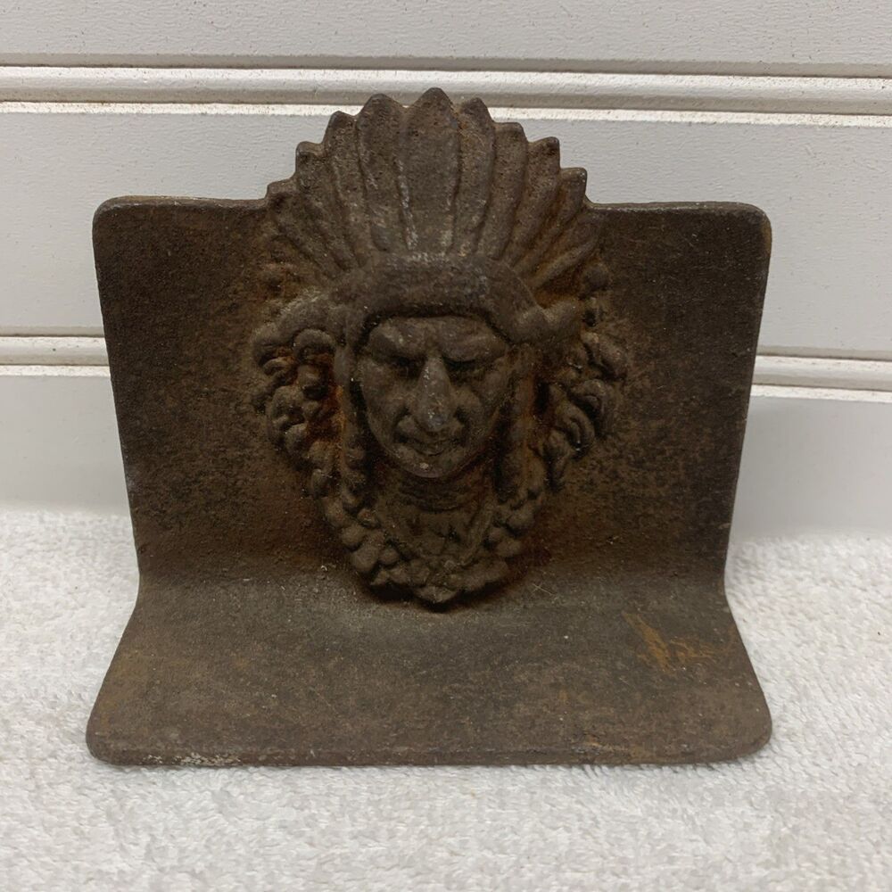 Vintage Cast Iron Native American War Chief Bust Cast Iron Bookend